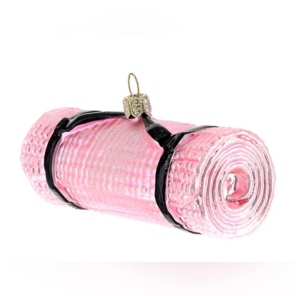 Anthropologie New Pink Yoga Mat Glass Ornament Rare Discontinued